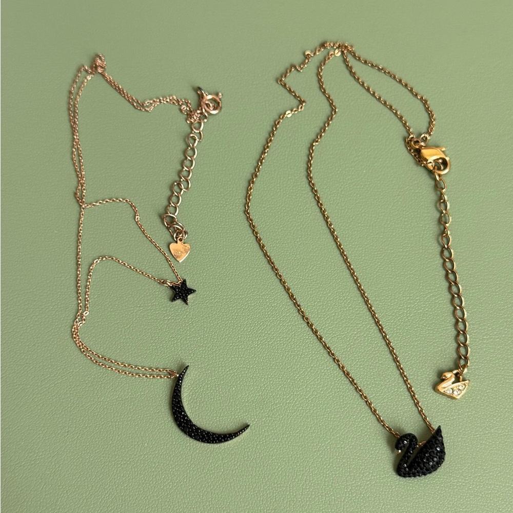 Swarovski Black Swan Rose Gold Necklace